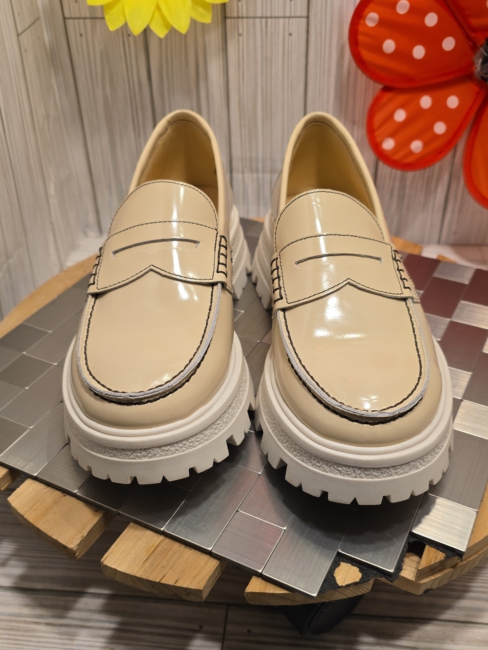Confetti Cream Patent Leather Chunky Penny Loafer - Women - Picture 6 of 11